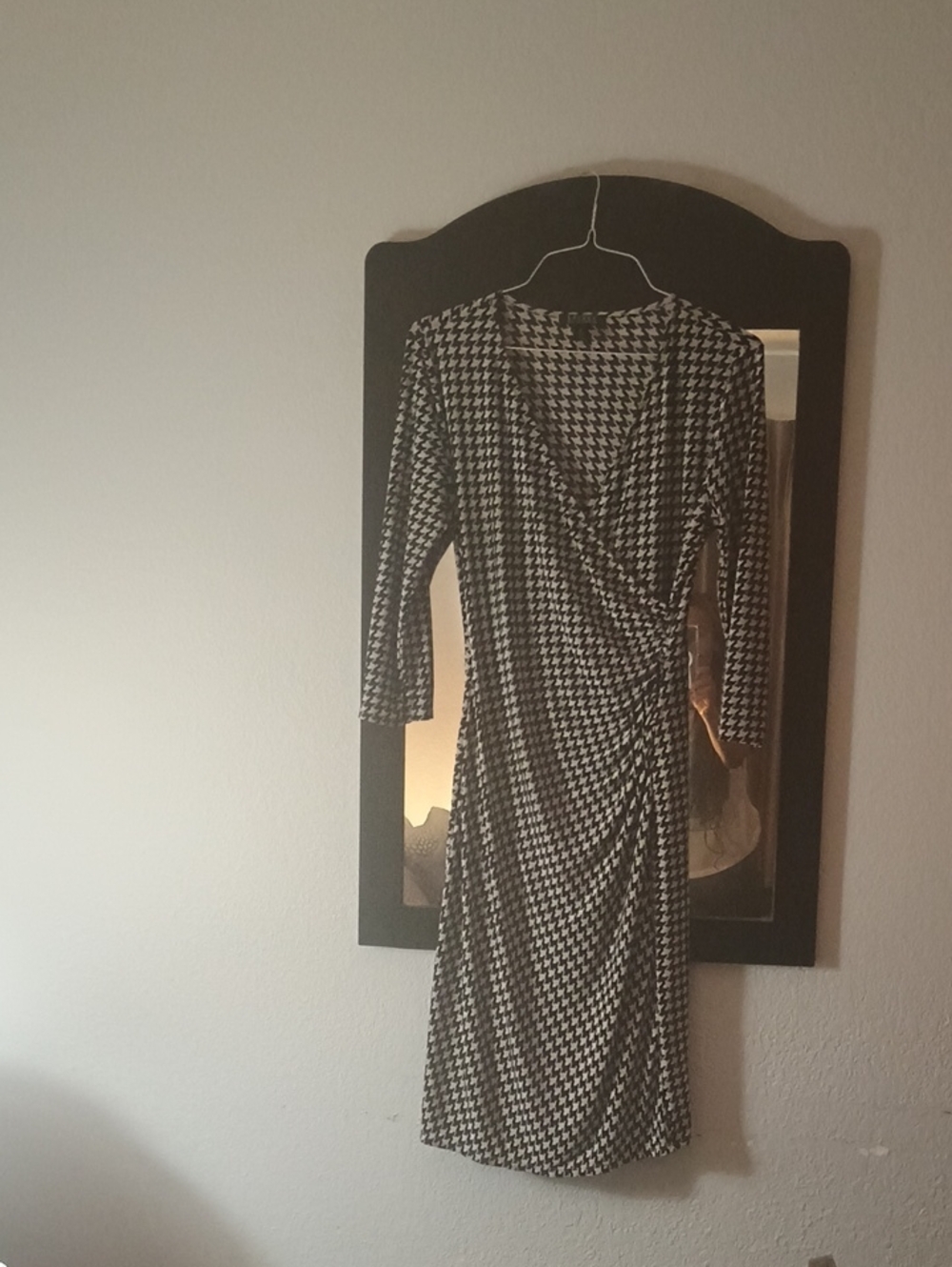 Lauren Ralph Lauren Black & White Houndstooth Wrap-Style Midi Dress